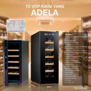 Tủ ướp rượu vang ADELA chip 12 chai mẫu dọc 12E giá gỗ