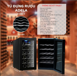 Tủ ướp rượu vang ADELA 18 chai 18A, giá kim loại, không sấy kính
